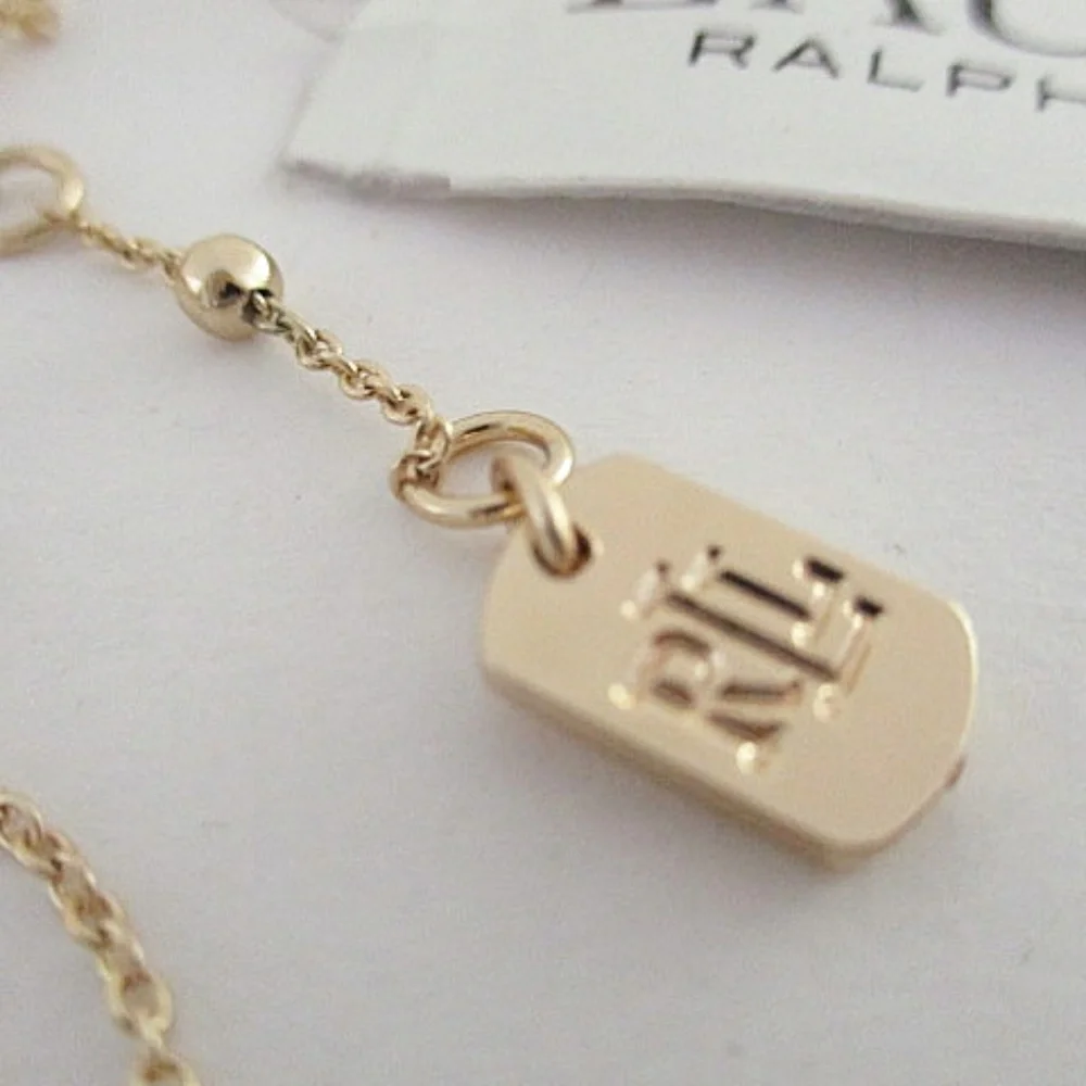 RALPH LAUREN Necklace - Gold Tone Engraved Logo. - Picture 4 of 7